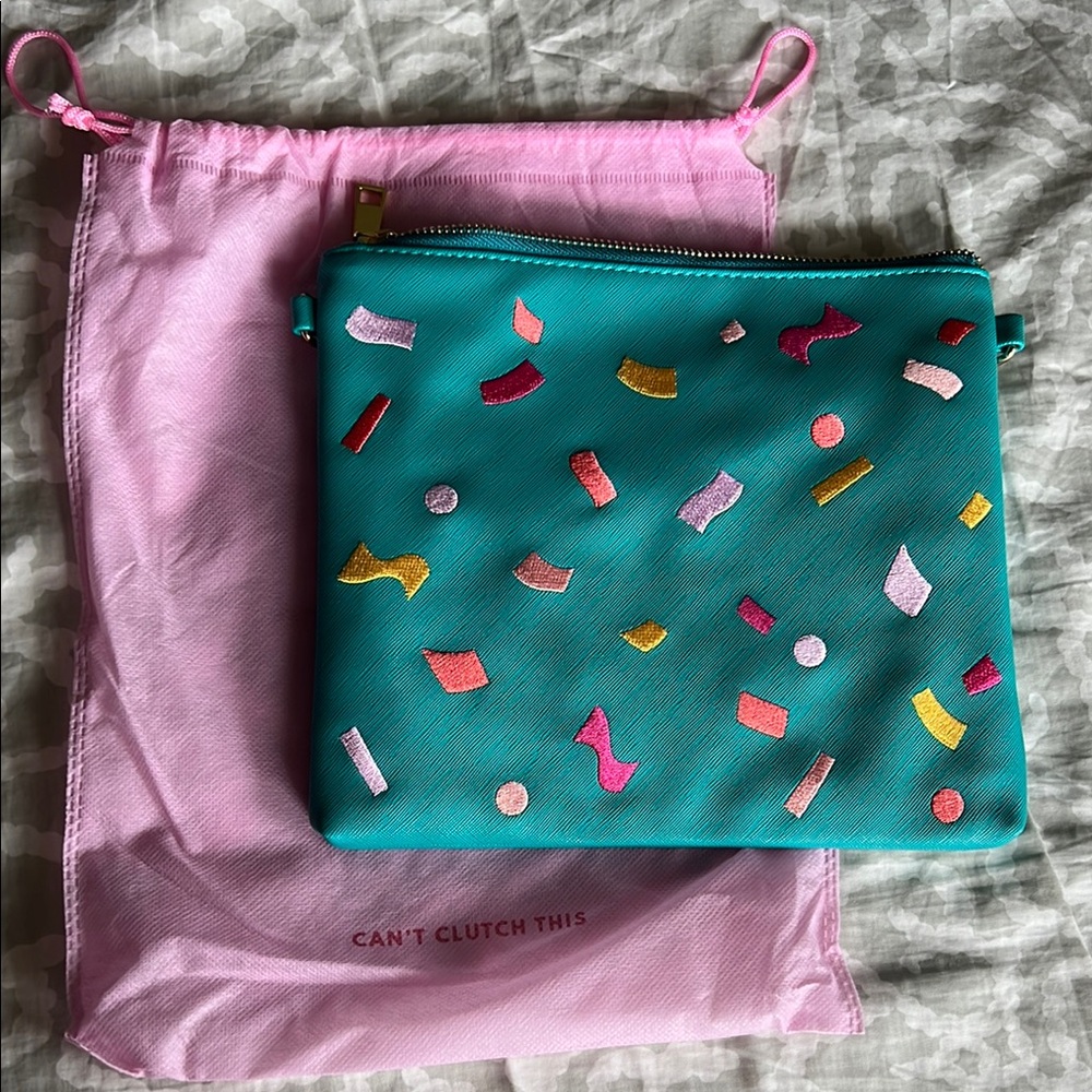 Confetti Teal Clutch with Gold Accent